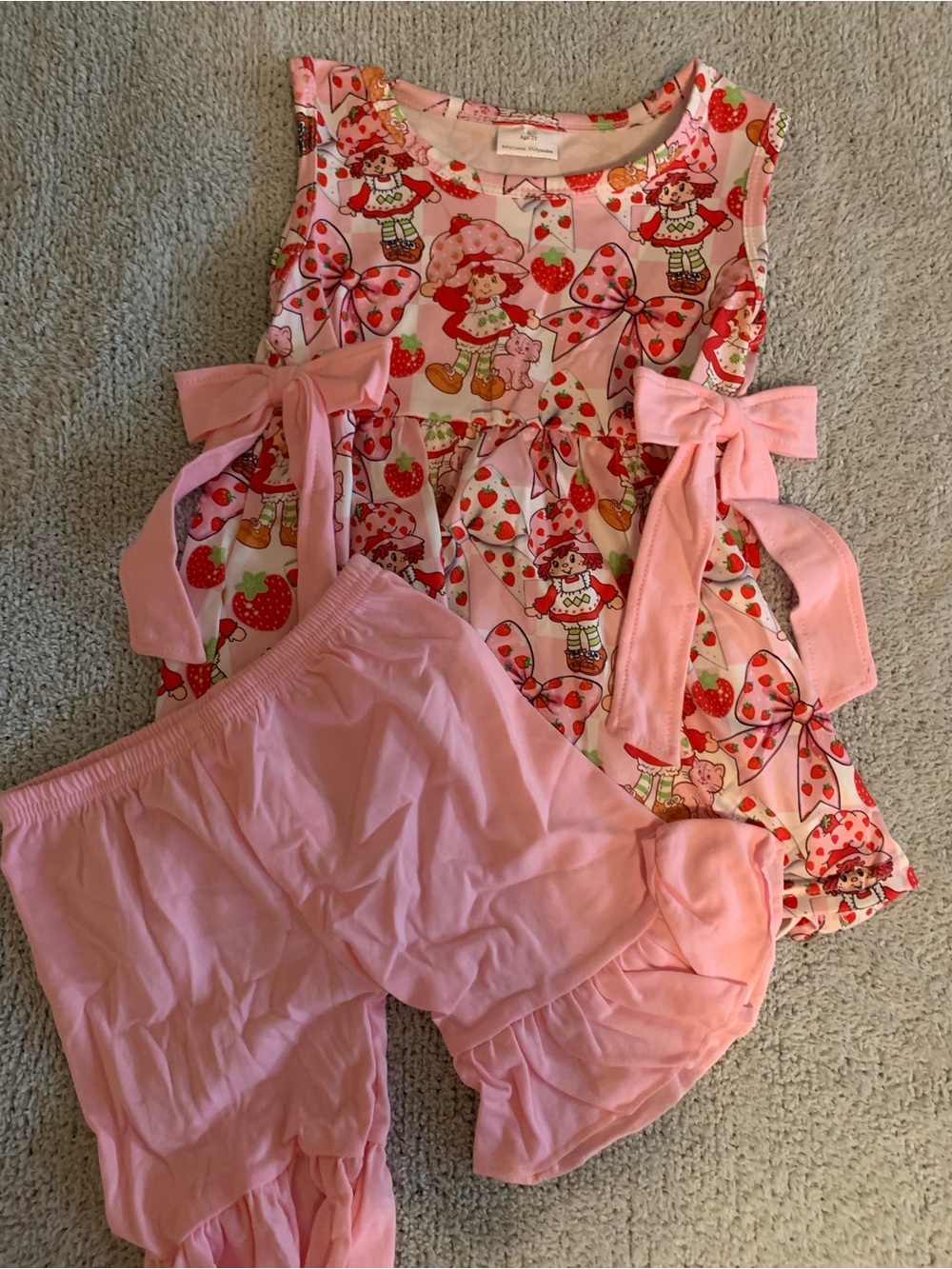 Pink Strawberry Print Dress with Matching Pink Bloomers